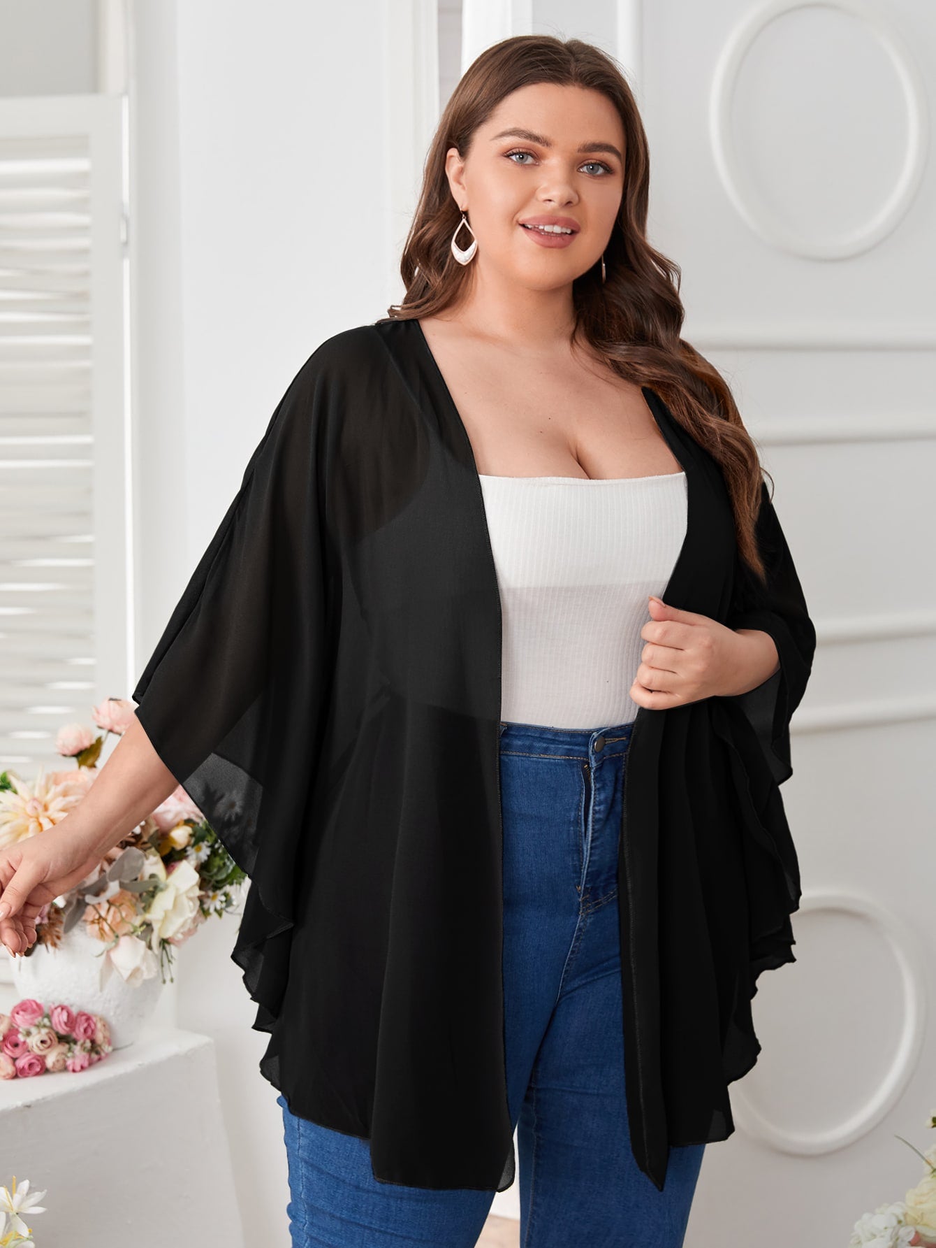 Plain Sheer Mesh Kimono
