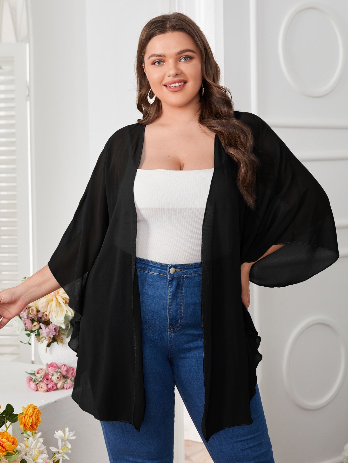 Plain Sheer Mesh Kimono