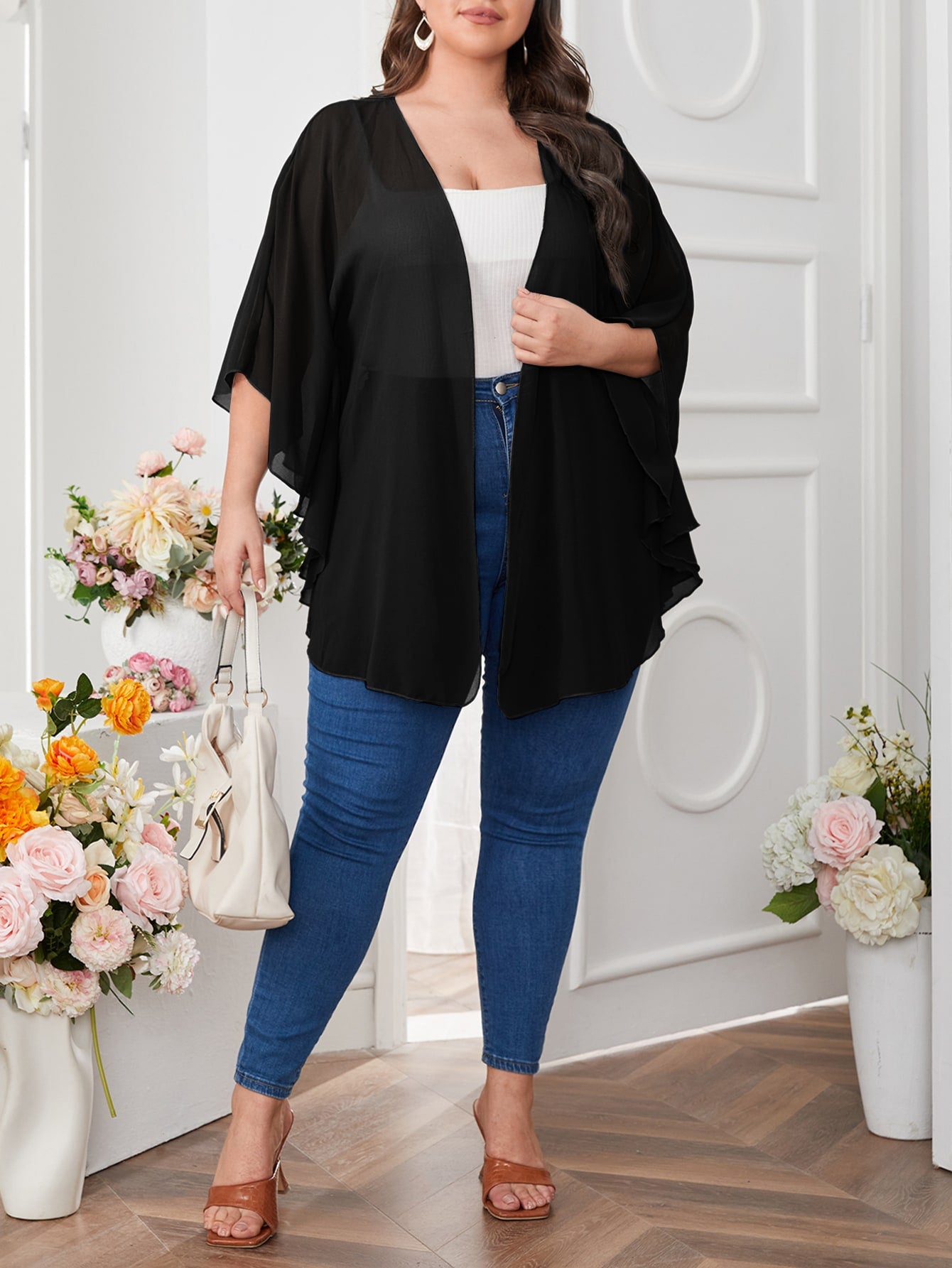 Plain Sheer Mesh Kimono