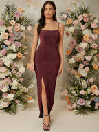 Bella Split Thigh Glitter Cami Dress