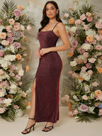 Bella Split Thigh Glitter Cami Dress