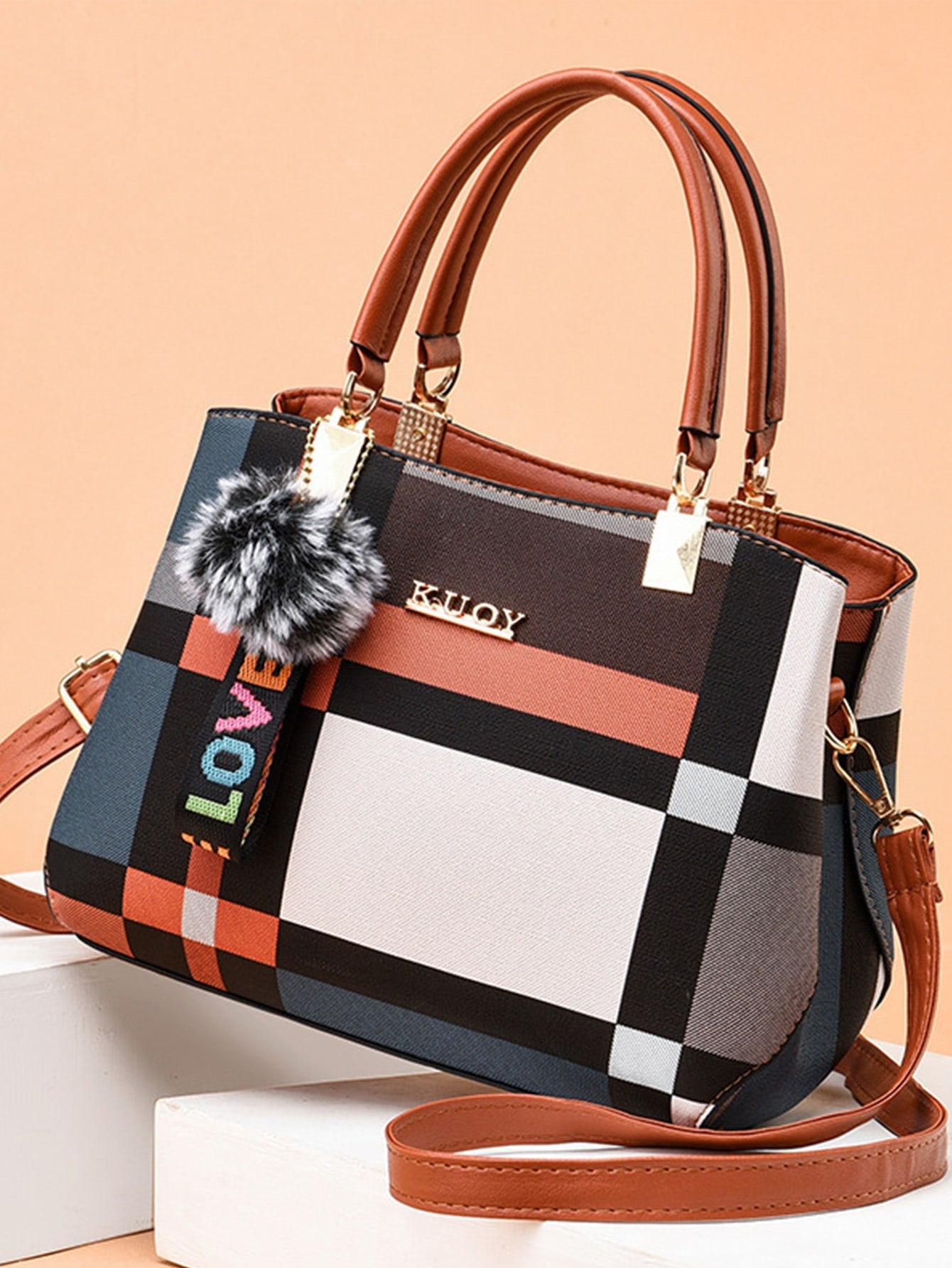 Colorblock Plaid Bag