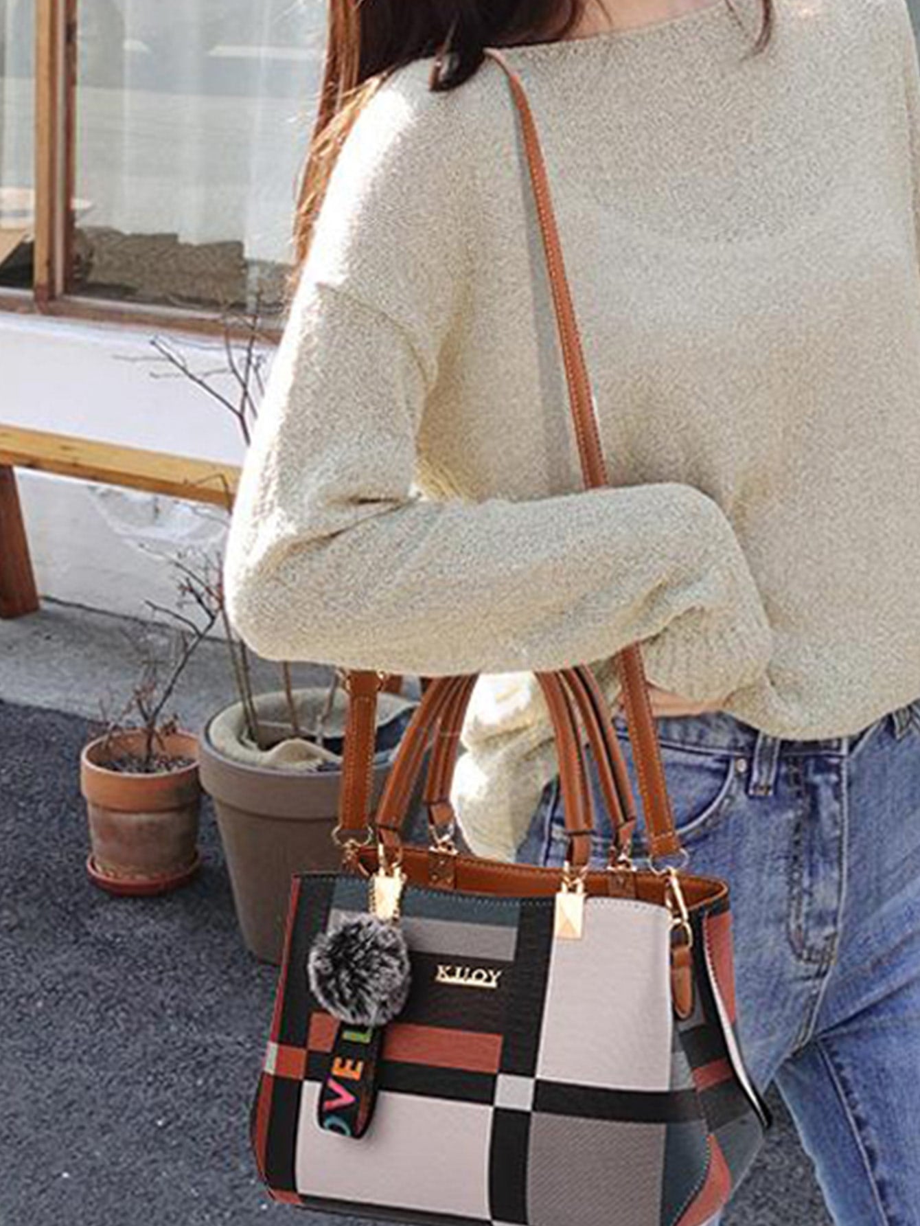 Colorblock Plaid Bag