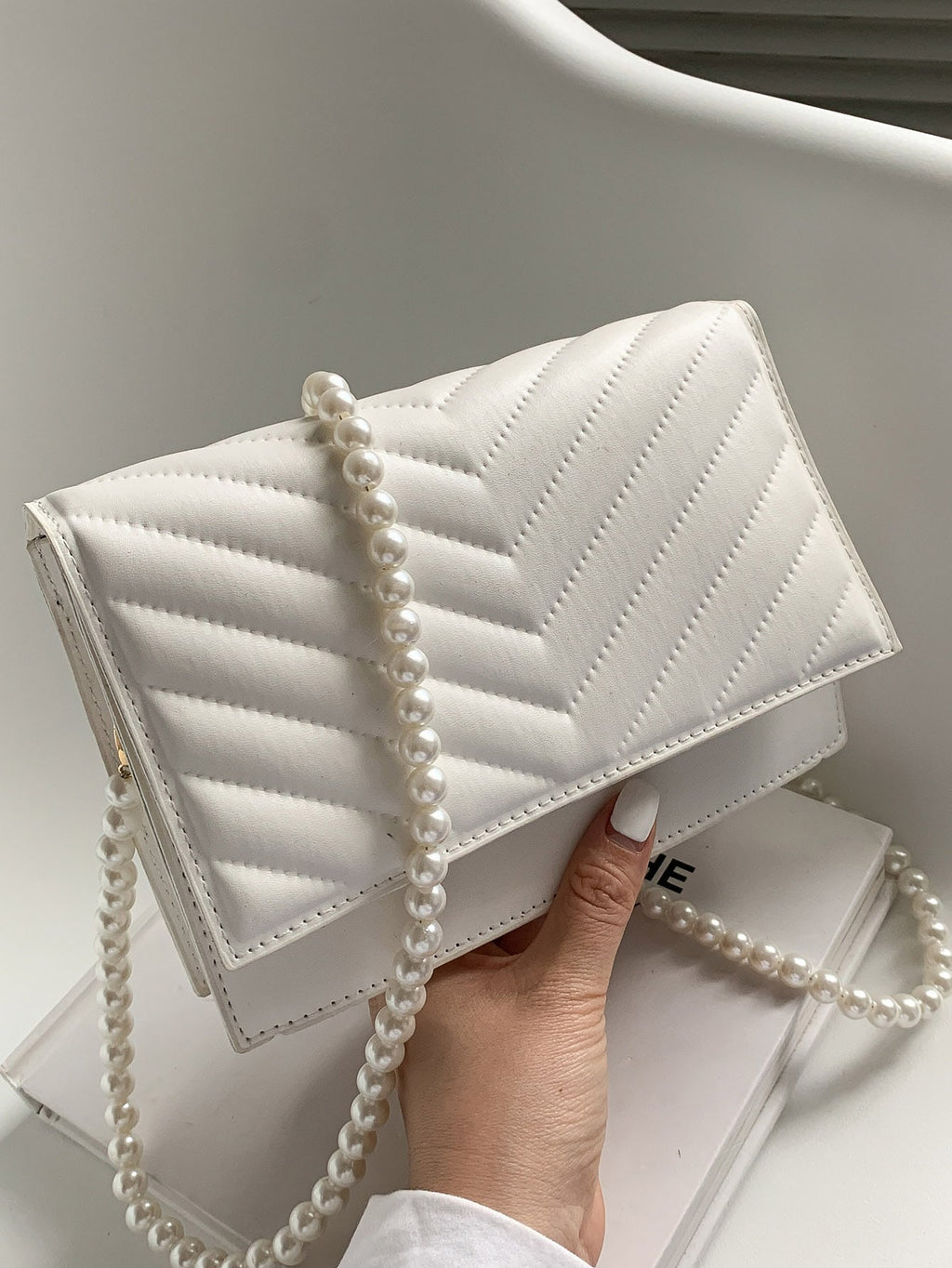 Beaded Chevron Square Bag