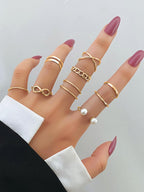 9pcs Faux Pearl Decor Ring