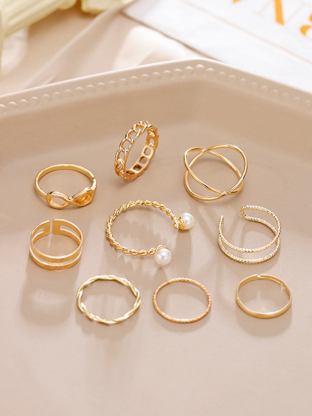 9pcs Faux Pearl Decor Ring