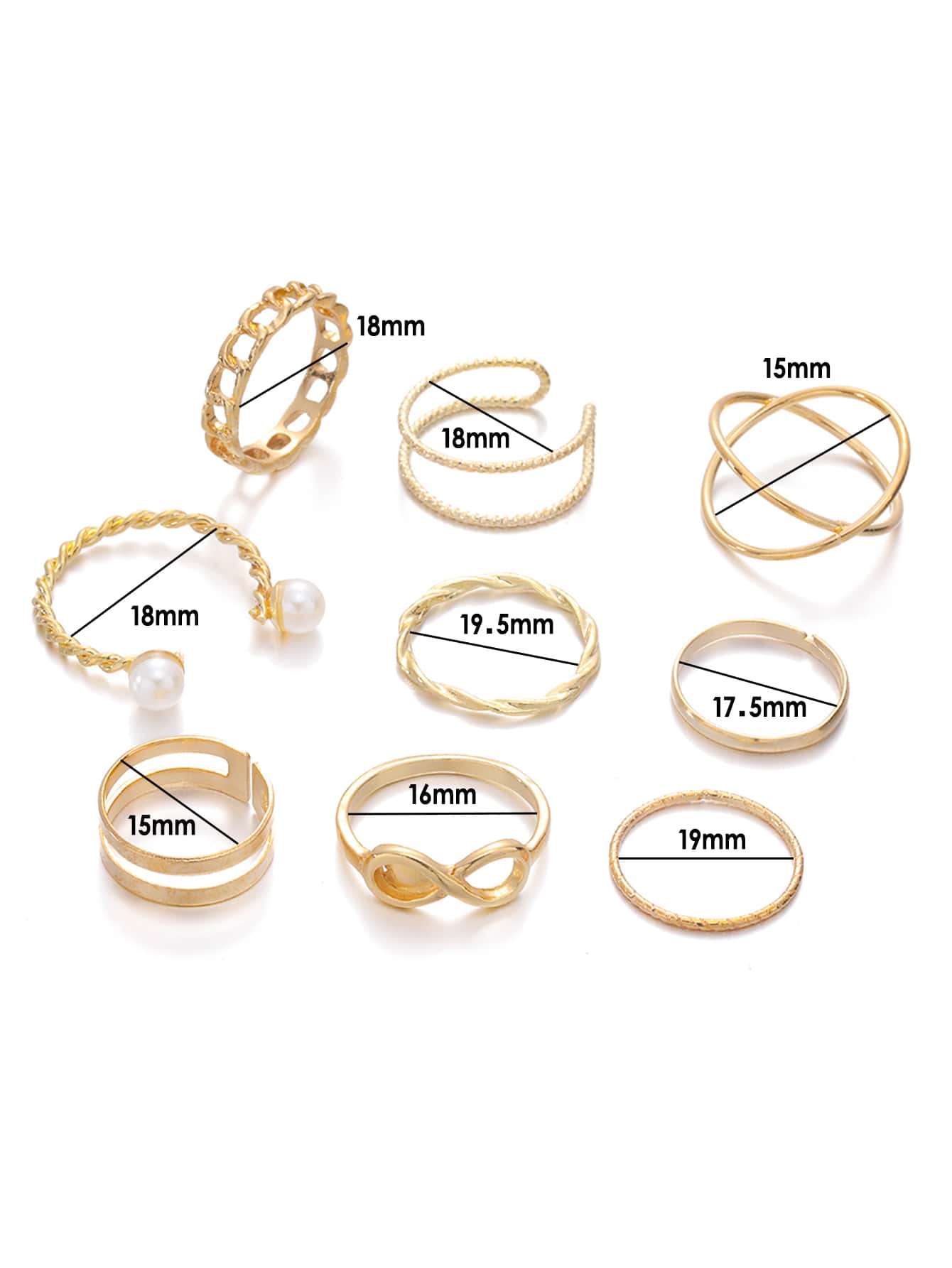 9pcs Faux Pearl Decor Ring