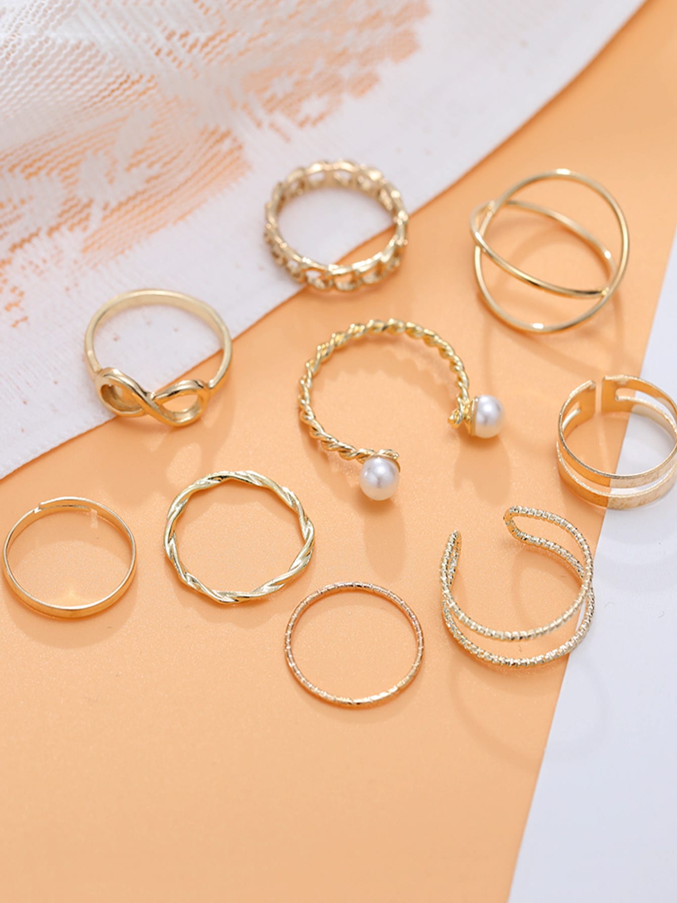 9pcs Faux Pearl Decor Ring