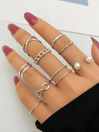 9pcs Faux Pearl Decor Ring