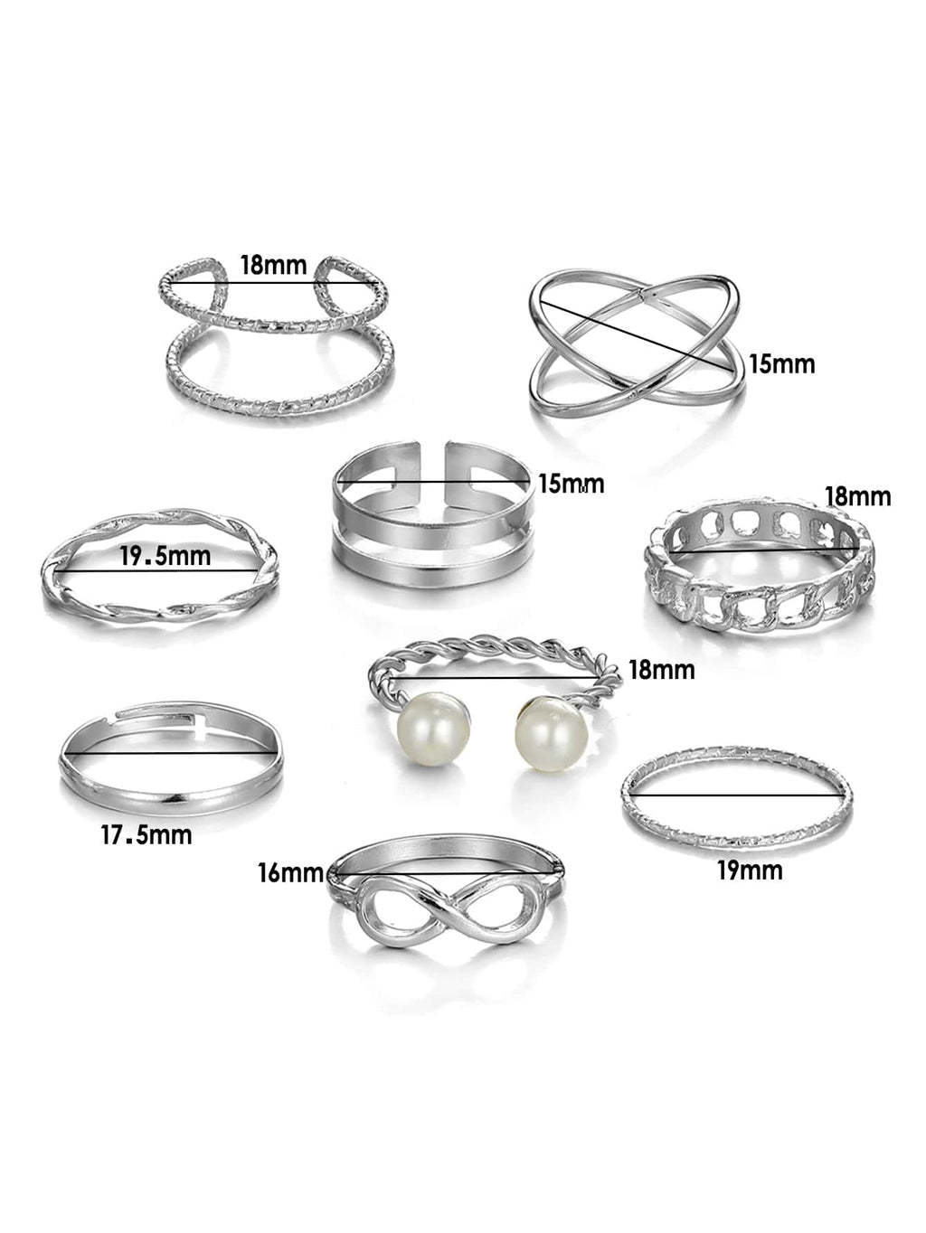 9pcs Faux Pearl Decor Ring
