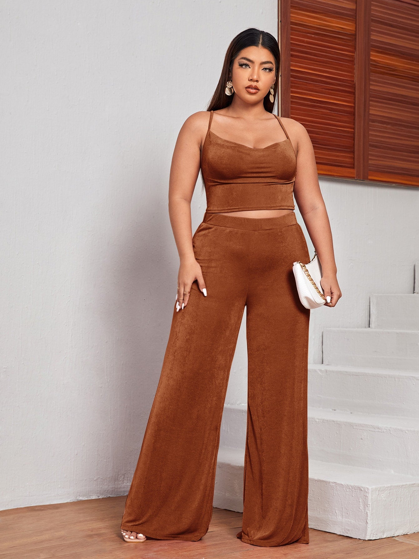 Crisscross Cami Top And Wide Leg Pants Set