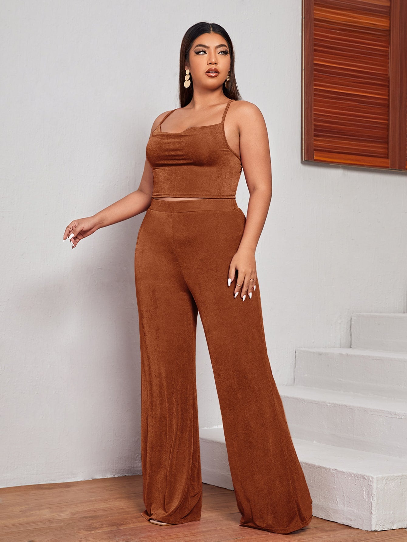 Crisscross Cami Top And Wide Leg Pants Set