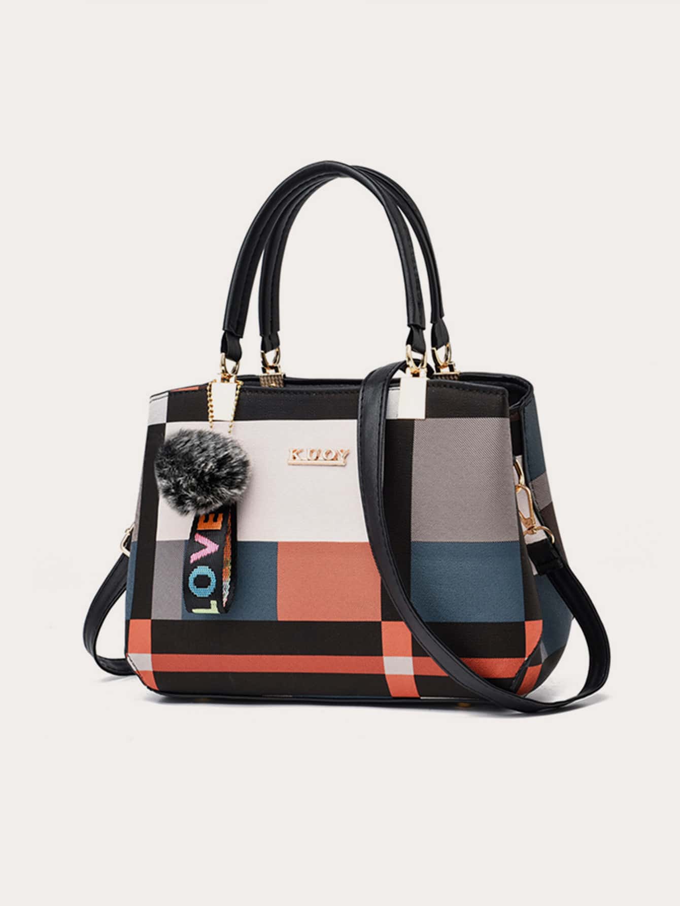 Colorblock Plaid Bag