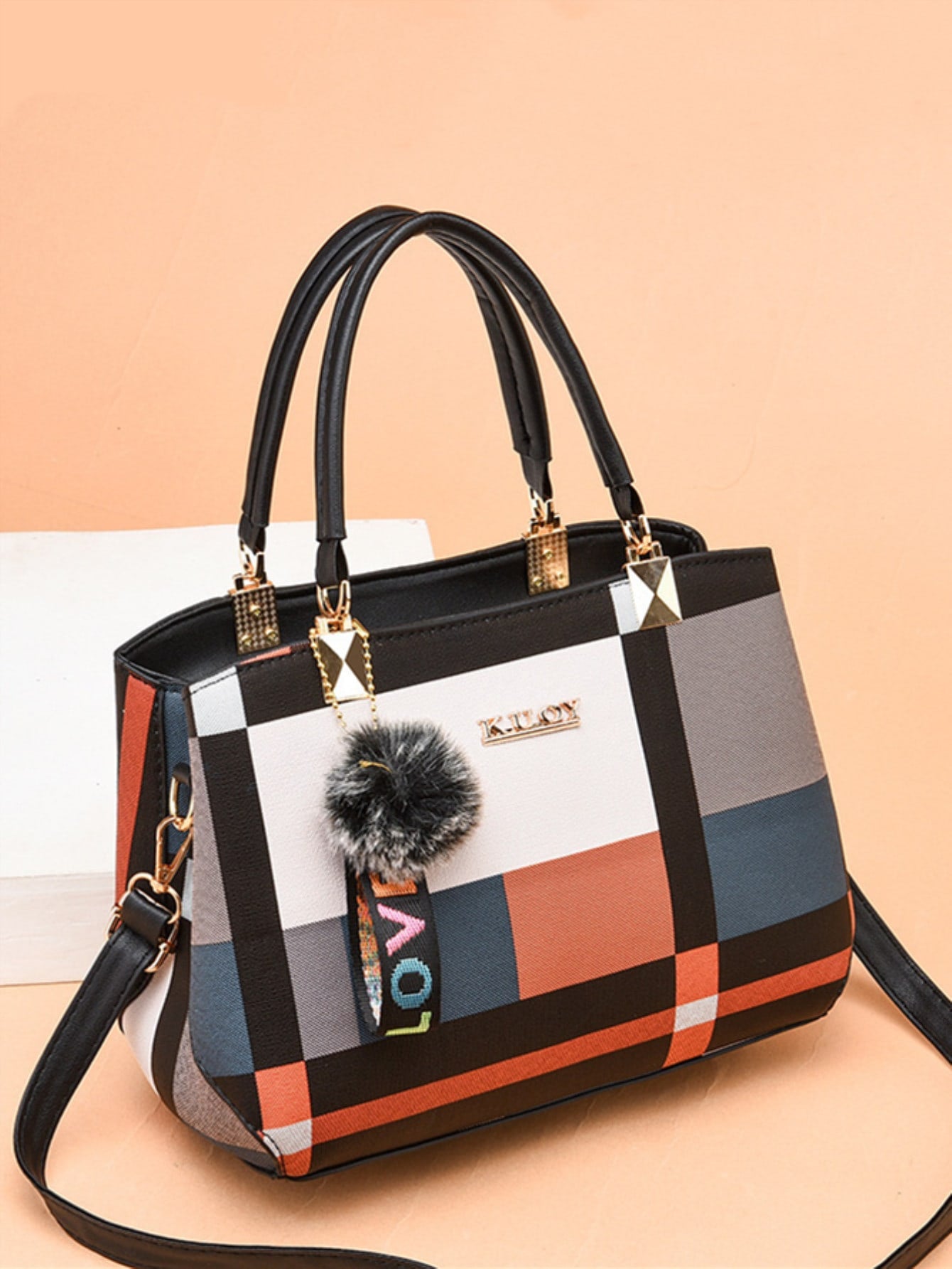 Colorblock Plaid Bag