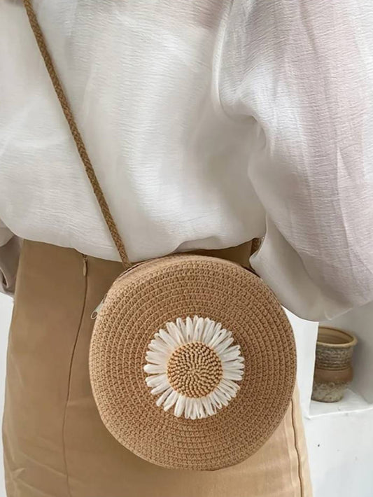 Flower Circle Straw Bag