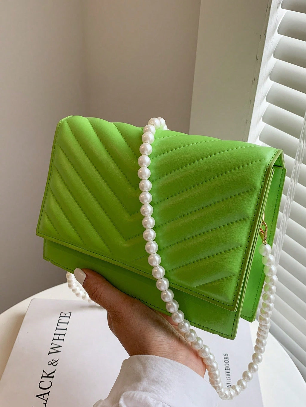 Beaded Chevron Square Bag