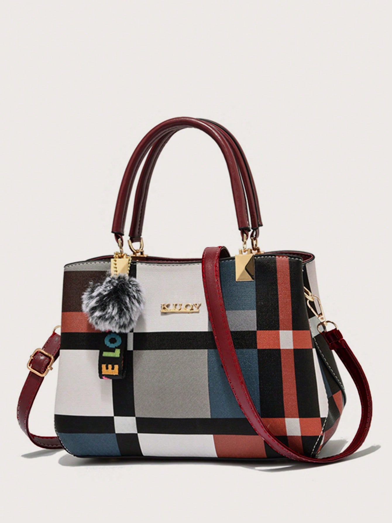 Colorblock Plaid Bag