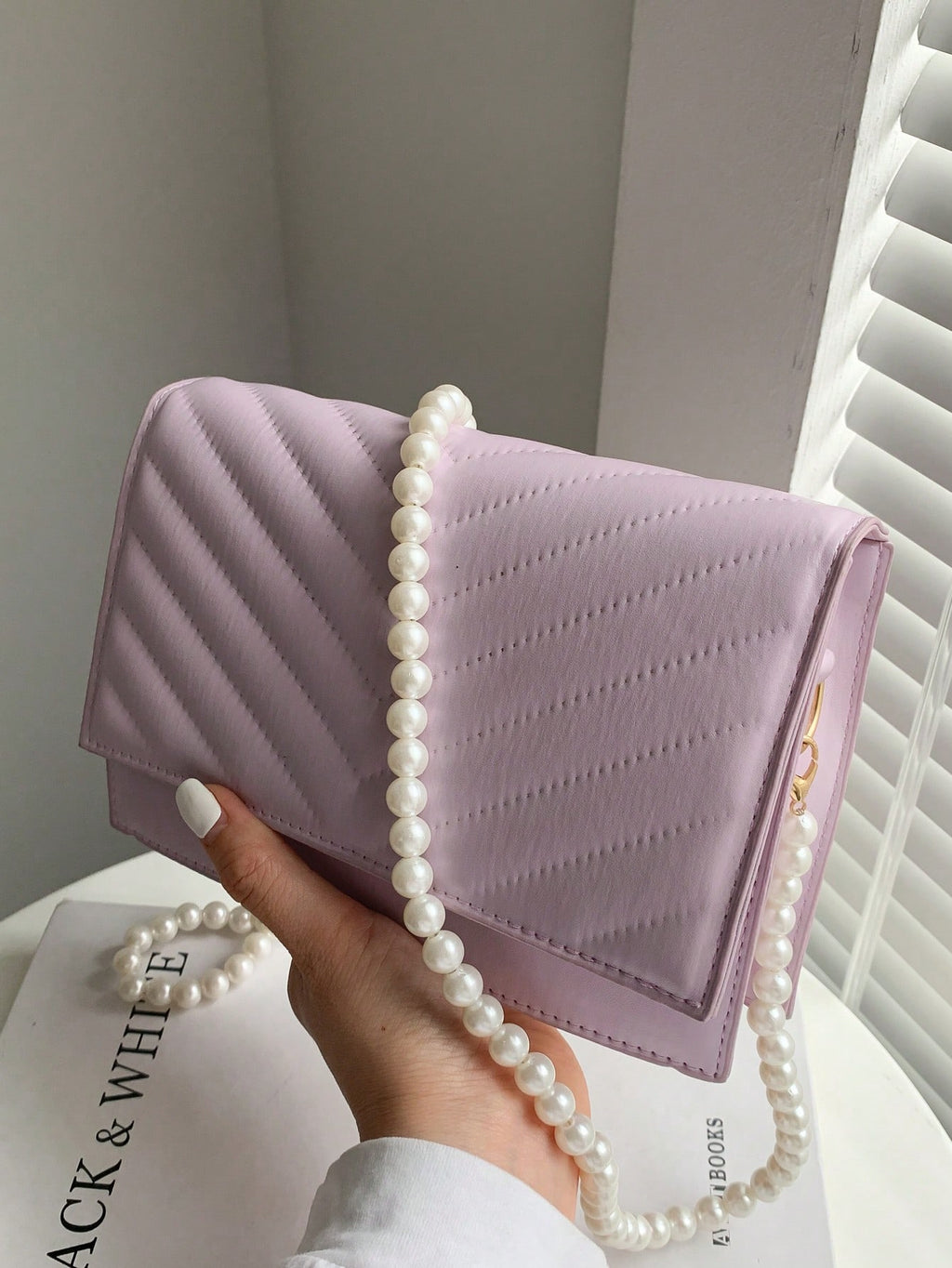 Beaded Chevron Square Bag