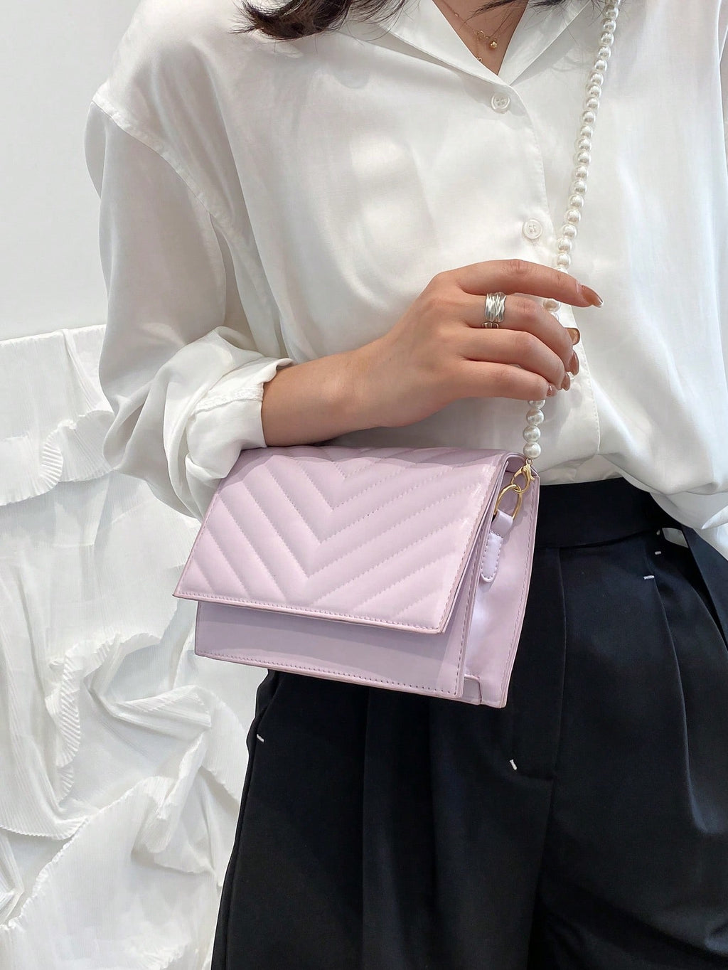 Beaded Chevron Square Bag