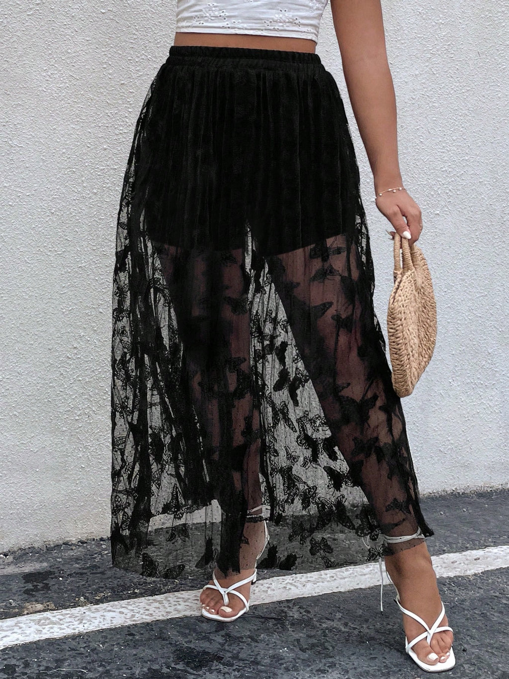 Butterfly Jacquard Mesh  Skirt