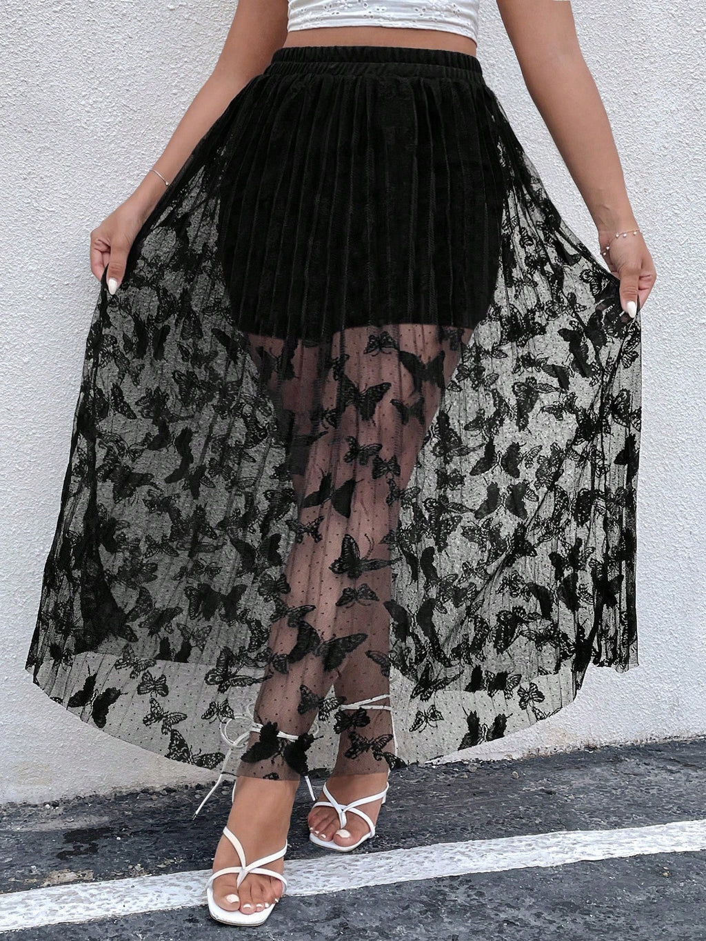 Butterfly Jacquard Mesh  Skirt