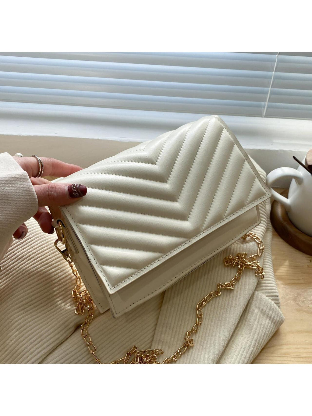 Beaded Chevron Square Bag