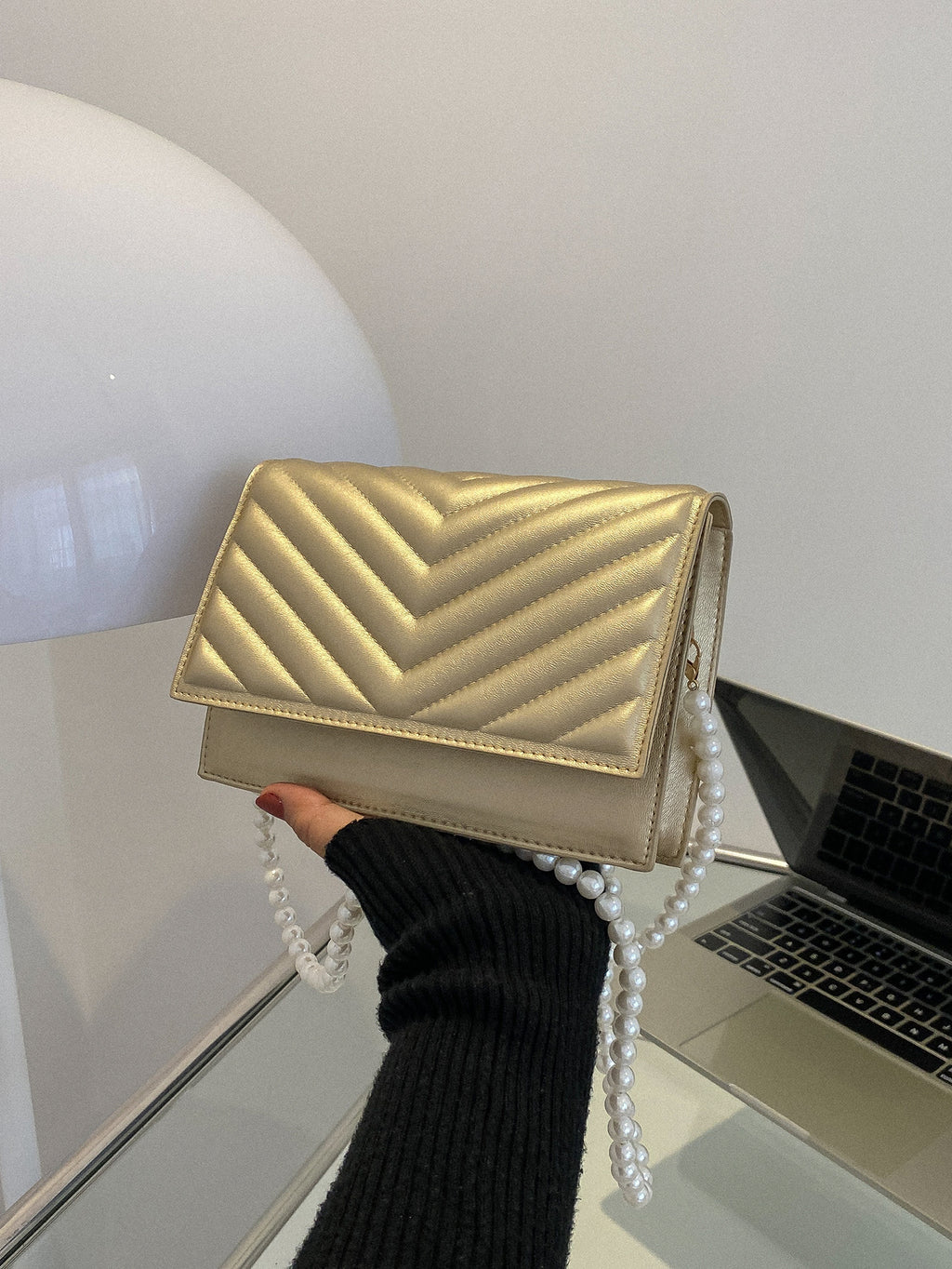 Beaded Chevron Square Bag