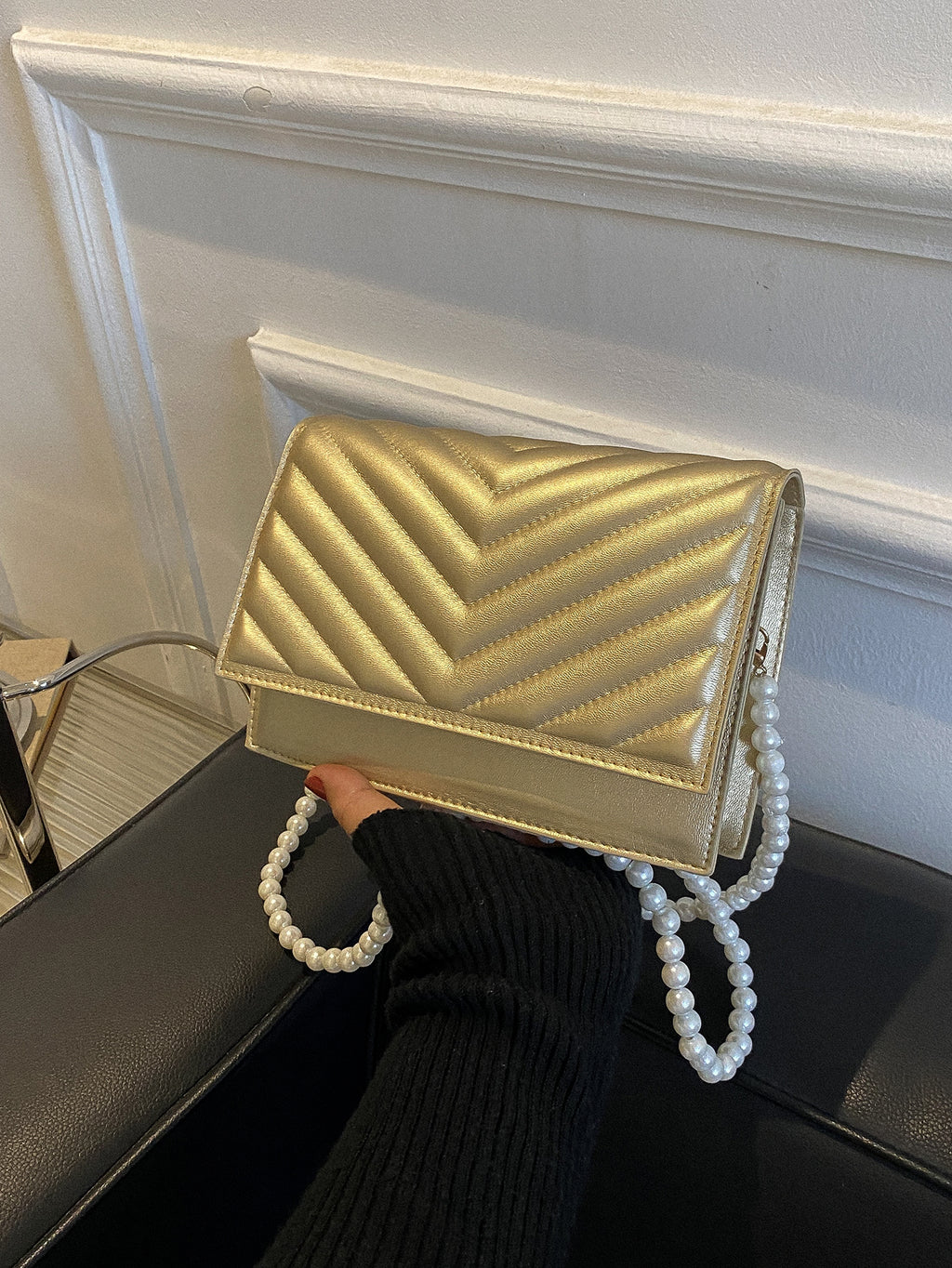 Beaded Chevron Square Bag