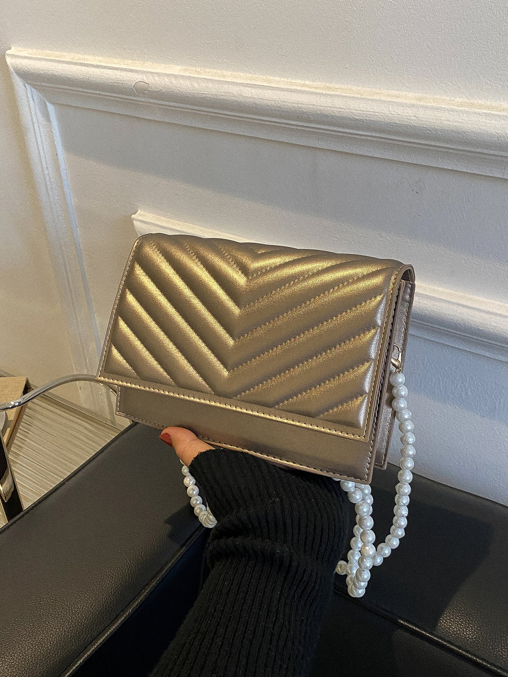Beaded Chevron Square Bag