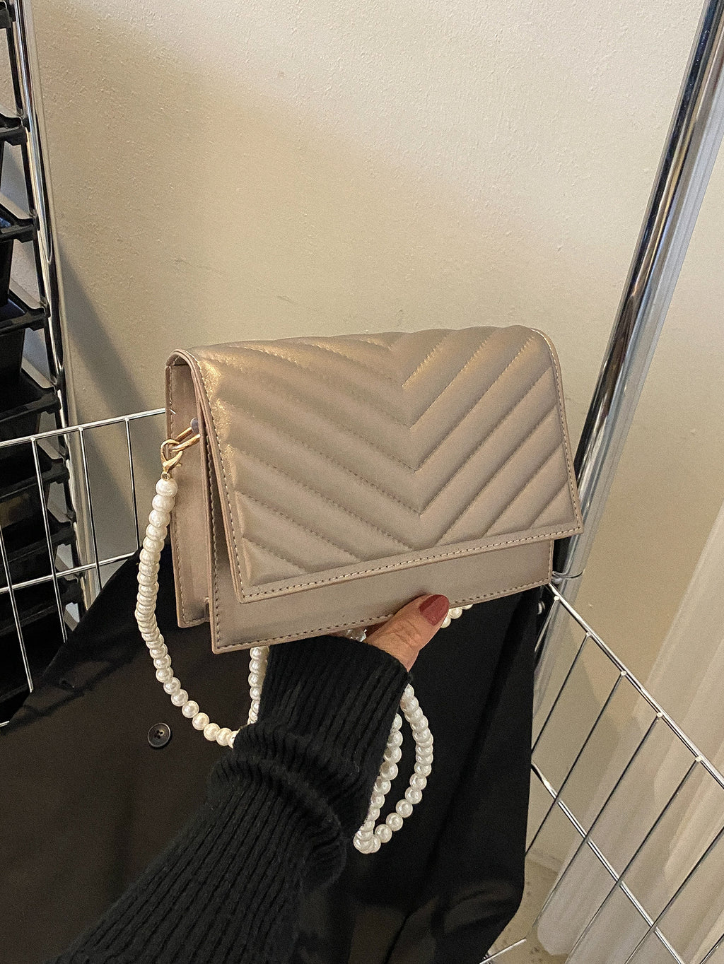 Beaded Chevron Square Bag